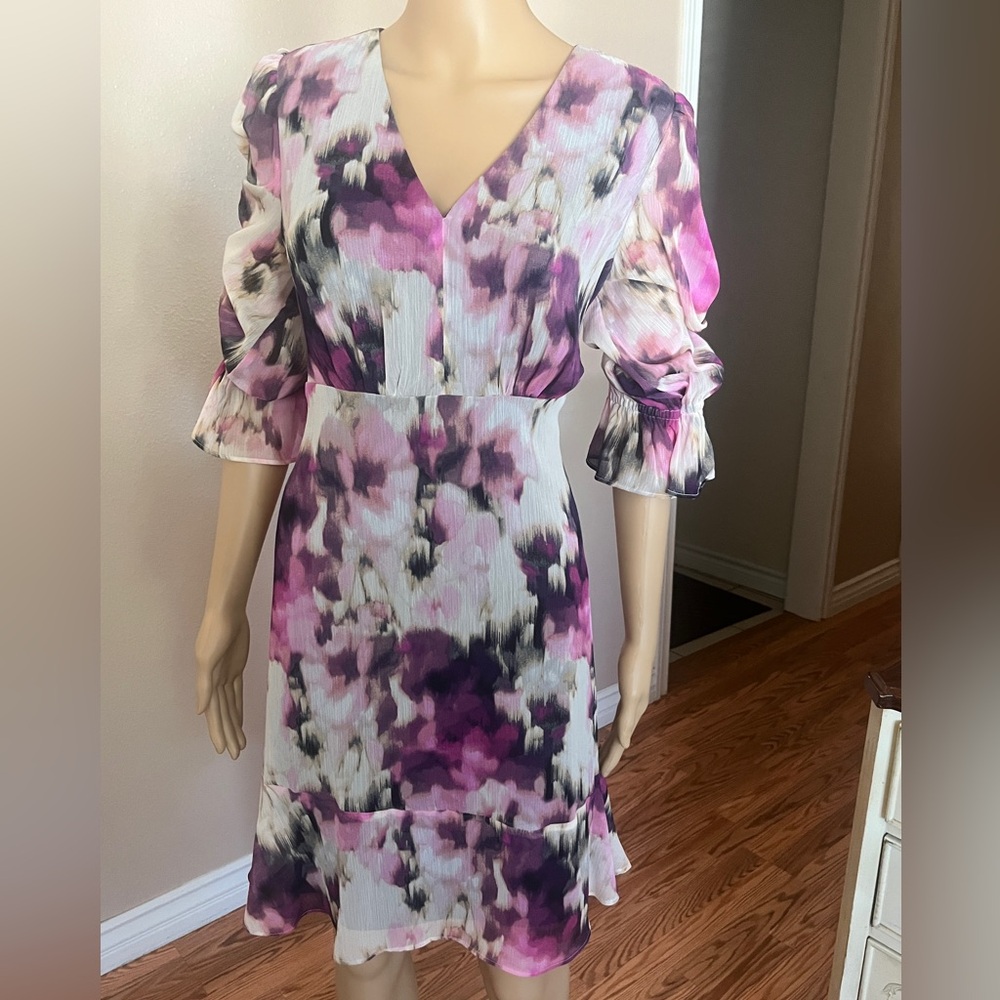 DKNY Ruffle Balloon Sleeve Fit & Flare Women's Dress – Size 12